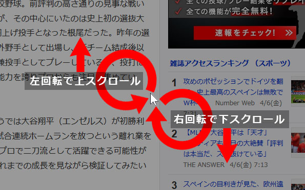 左右回転で水平スクロールの例