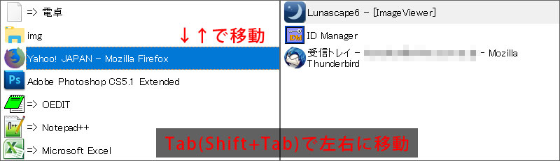 Tabで左右にフォーカスを移動する例